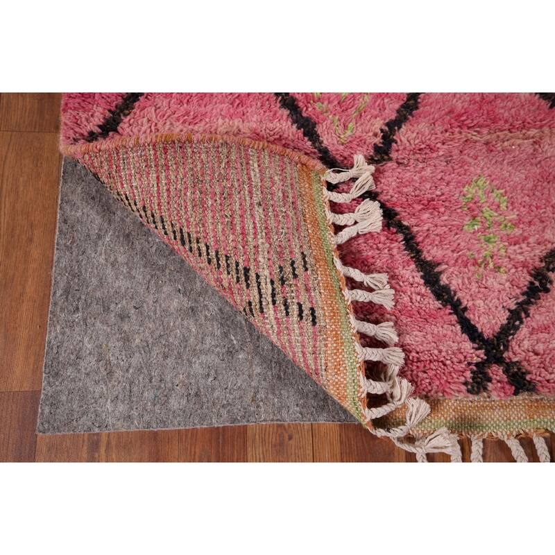 Pink Trellis Plush Moroccan Area Rug Handmade Wool Carpet - 5'3" x 8'10"
