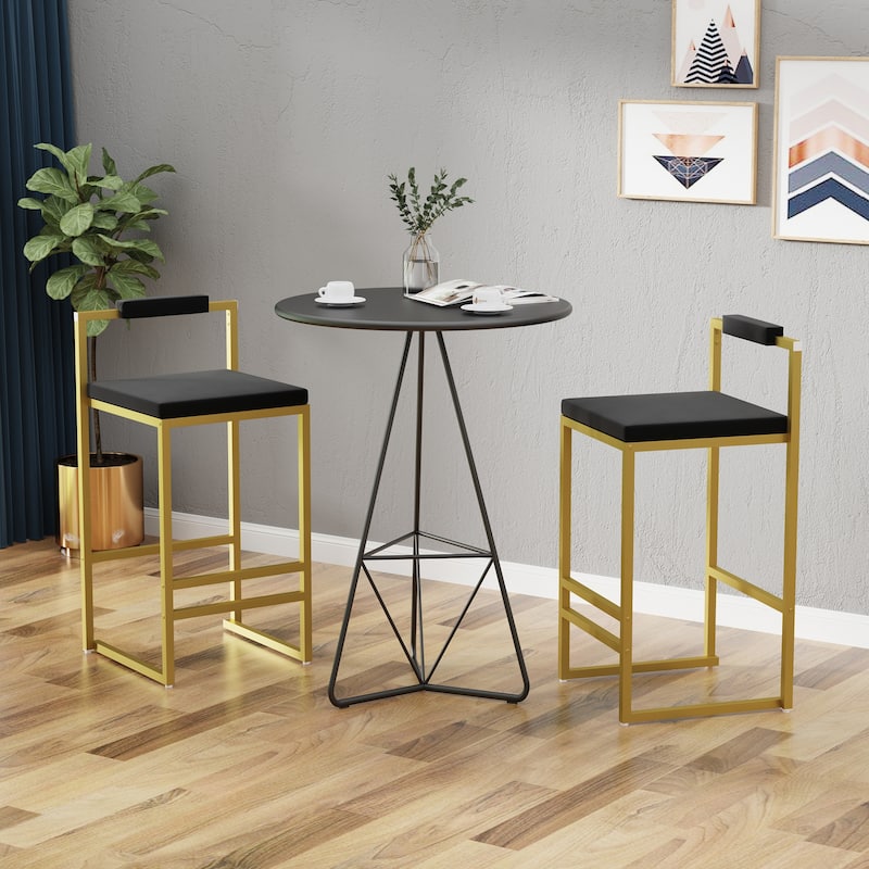 Modern Velvet Counter Height Bar Stools with Low Backrest Set of 2 Upholstered Dining Stools for Kitchen Island (Gold & Black)