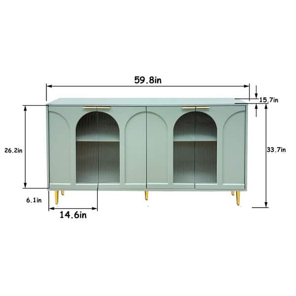 dimension image slide 1 of 2, Accent Cabinet Lacquered Wooden Cabinet with 4 Glass Doors Sideboard Buffet Server Cabinet Storage Cabinet