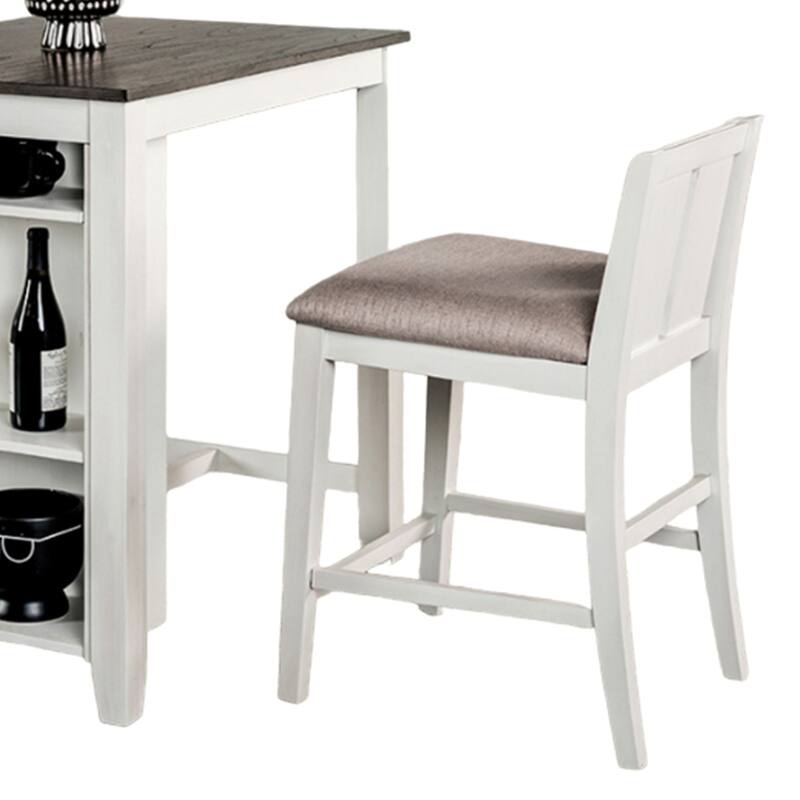 Lessi 3pc Counter Height Table Set with Side Shelf, USB , White Gray Wood