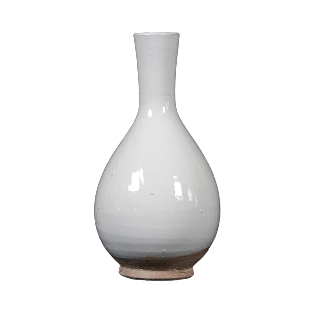 Artissance 10" White Vintage Style Bottle Vase With Unglazed Base