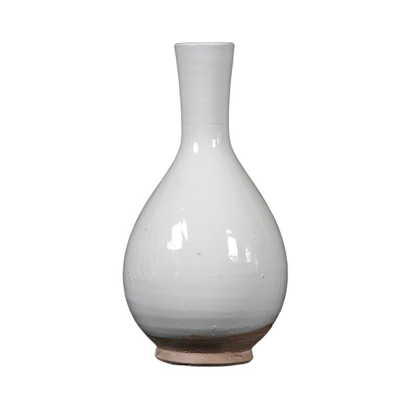 Artissance 10" White Vintage Style Bottle Vase With Unglazed Base - White