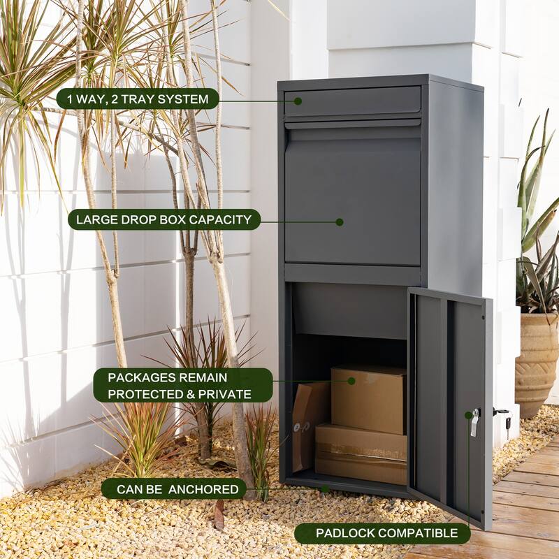 Package Delivery Box, Parcel Mailbox with Secure Storage Compartment, for Outdoor Porch, Curbside,gray - 40.2*16.8*15.2