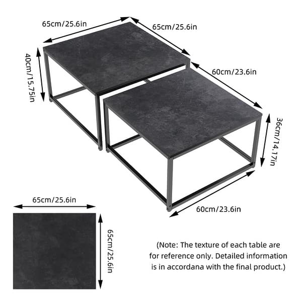 dimension image slide 0 of 3, Square Sintered Stone top Nesting Coffee Table (Set of 2) - 27.5" x 18.9"