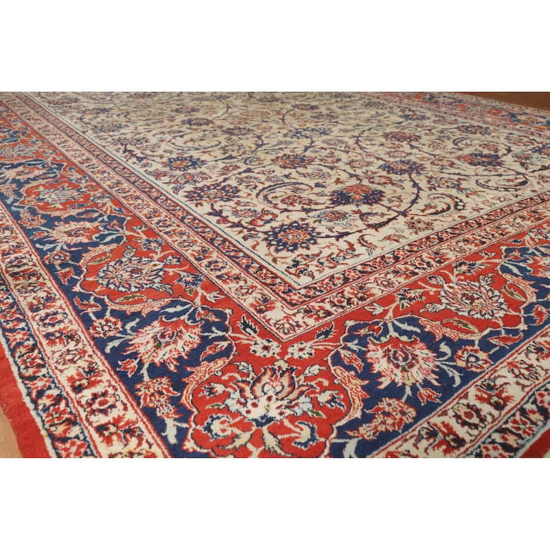 Hand Knotted Oriental 100% Wool Carpet Traditional Floral Beige & Ivories Isfahan Area Rug - 12' 0'' X 8' 7''