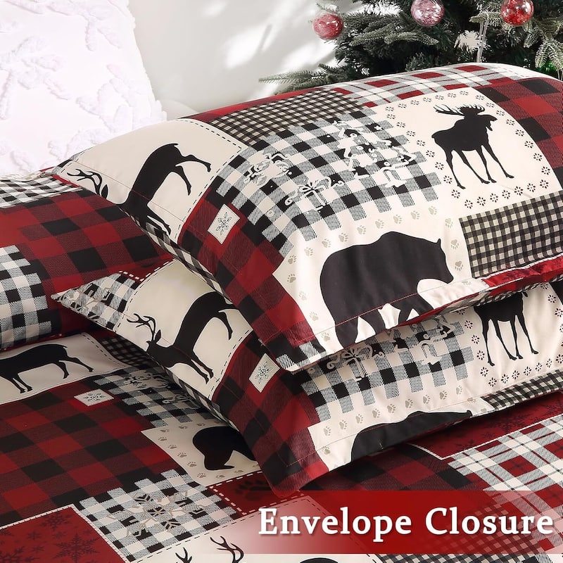 Christmas Reindeer Theme Duvet Cover and Pillow Shams Set, Bedding Set