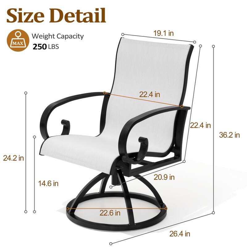 Pellebant Outdoor Aluminum Patio Swivel Dining Chairs Sunbrella
