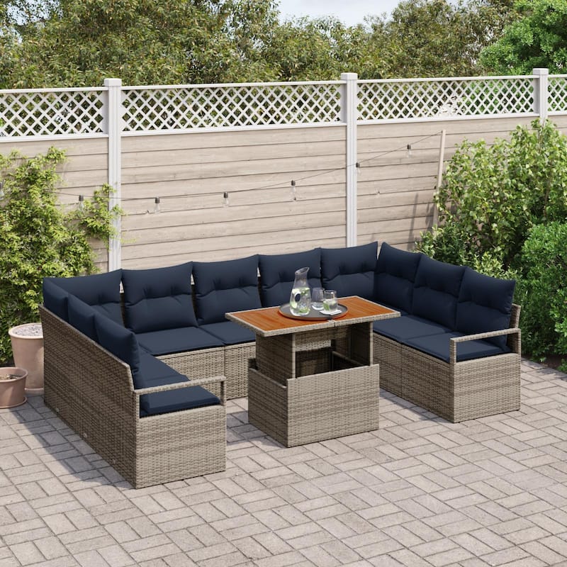 vidaXL 10 Piece Garden Sofa Set with Cushions - 113.8×69.7×27.2