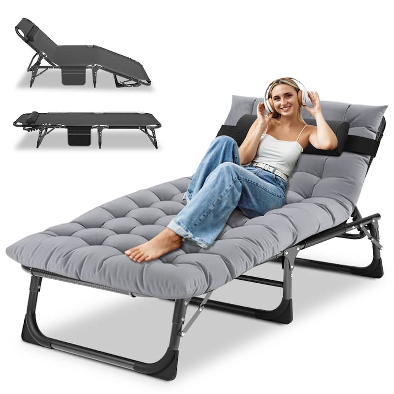 DoCred Camping Cot, Adjustable Reclining Folding Patio Chair Lounge - 75.2"x26.8"x11.8" - Gray