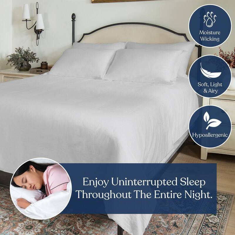 Delara 100% Organic Cotton Percale Sheet Set, GOTS Certified, 400 Thread Count, Ultra Soft, Smooth & Breathable