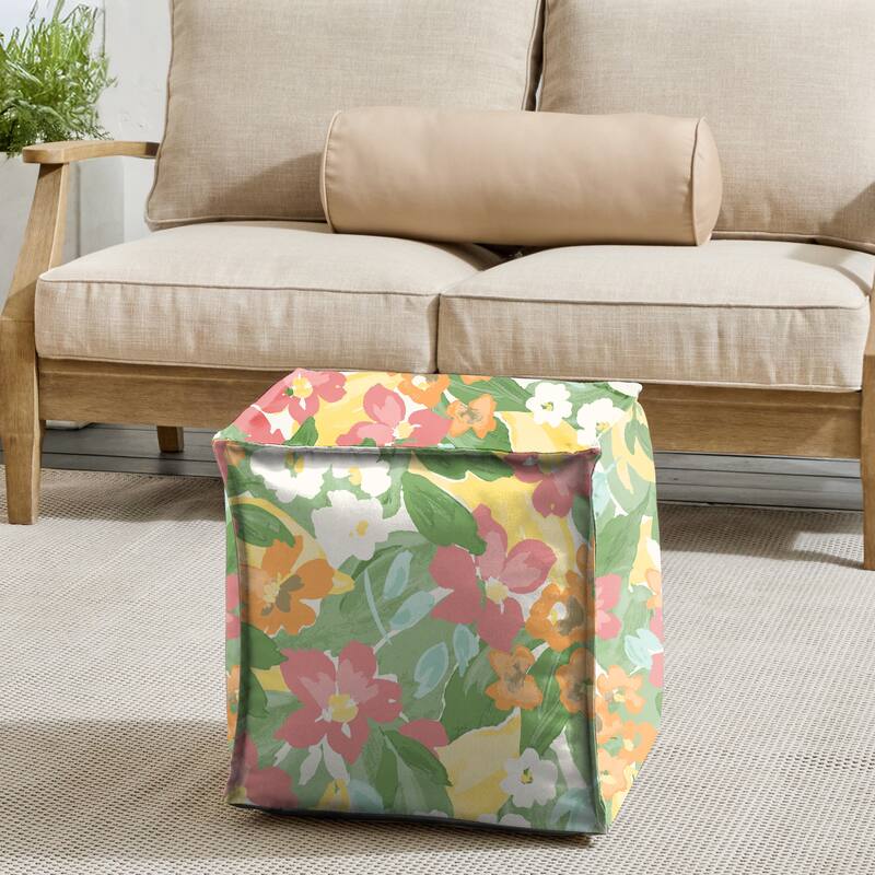 Sorra Home Outdoor Bean Pouf - Covington - Bembridge Sorbet - 17 in W x 17 in D x 17 in H