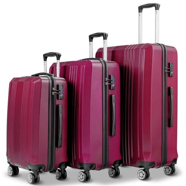 Shop Globalway 3pc Luggage Set 20 24 28 Travel Suitcase W Tsa Lock Spinner Burgundy Overstock 28433920