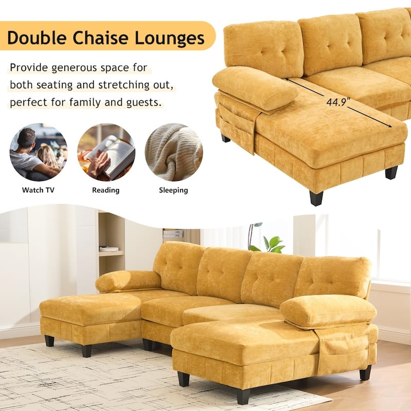 103.5" Chenille Fabric U-shaped Sectional Sofa with Dual Chaise Lounges