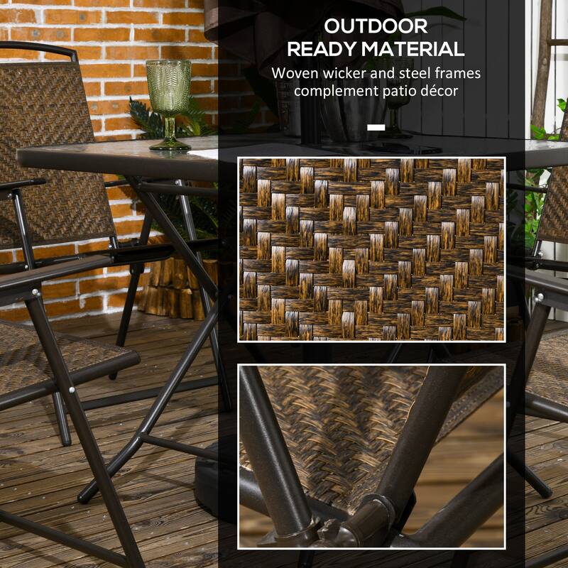 5 Pieces Wicker Patio Dining Set, Foldable Outdoor Table and Chairs, Wicker Furniture Dining Set with Umbrella Hole, Tem - Brown