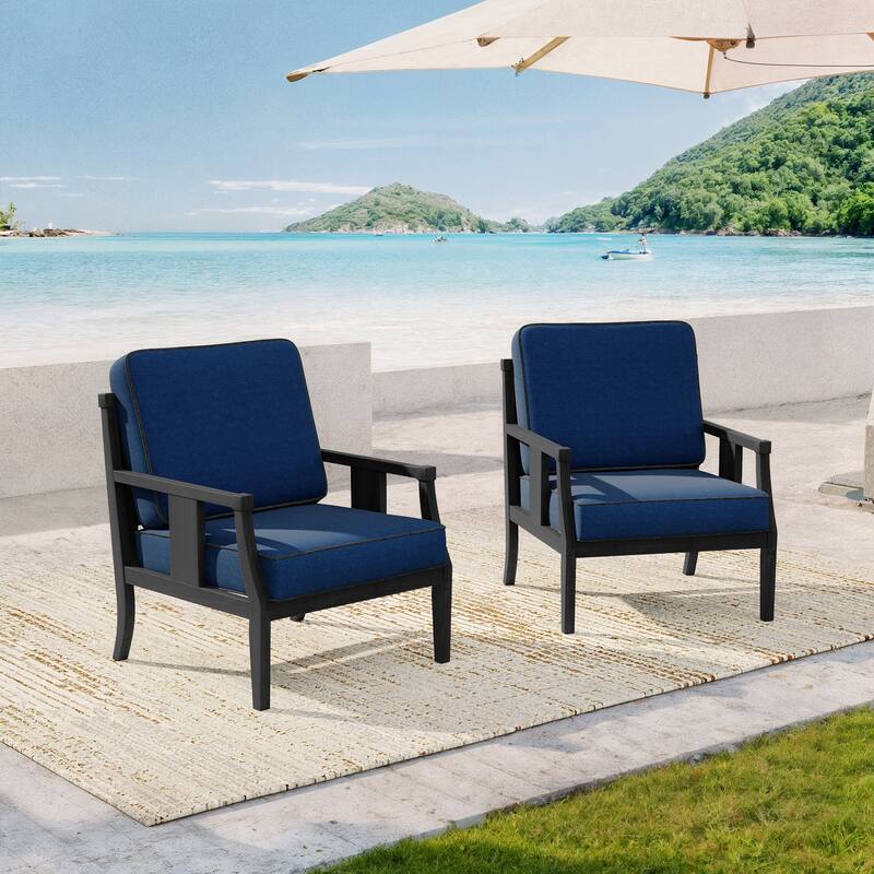 Black Wood Patio Accent Chairs with Water-Resistant Cushions