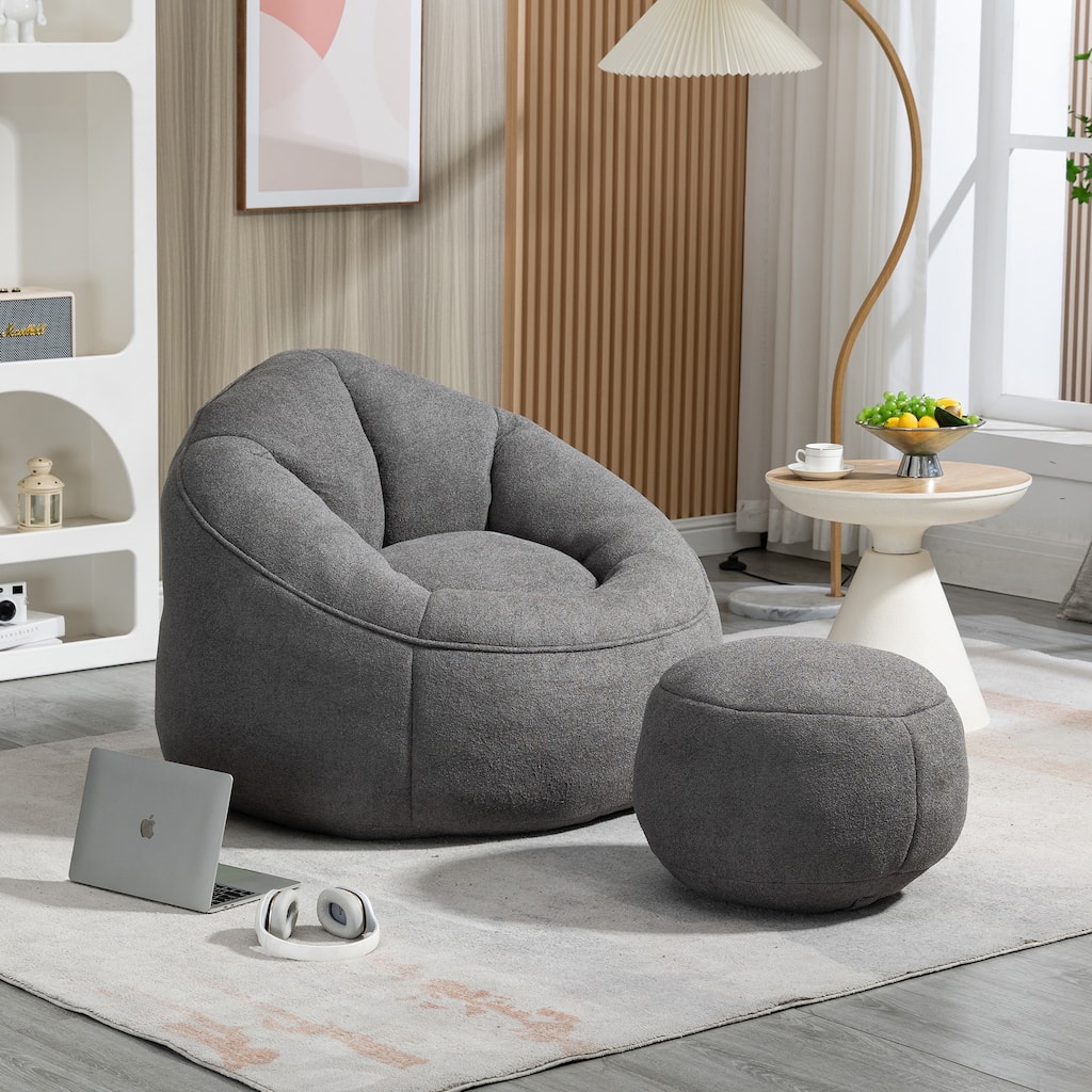 Grey Modern 40" Microfiber Upholstered Accent Chair with Ottoman and Padded Foam Padding Compressed for Living Room