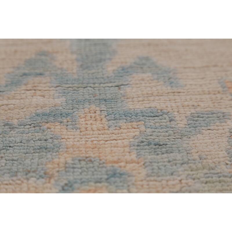 Hand Knotted Oriental 100% Wool Carpet Transitional All-Over Beige & Ivories Oushak Runner Rug - 12' 2'' X 3' 1''