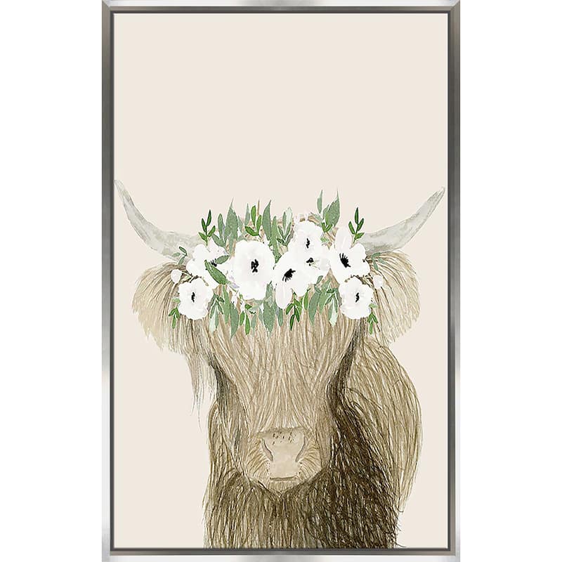 "Floral Crown Cow" Print on Floating Canvas