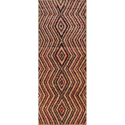 Geometric Moroccan Runner Rug Handmade Oriental Wool Carpet - 2'10" x 9'5"
