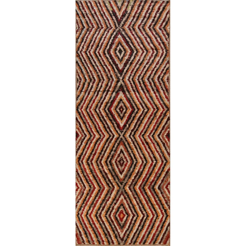 Geometric Moroccan Runner Rug Handmade Oriental Wool Carpet - 2'10" x 9'5"