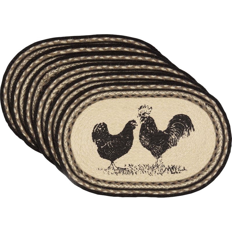 Set of 6 Sawyer Mill Charcoal Poultry Jute Placemats (12 x 18 in.) - Placemat 12x18