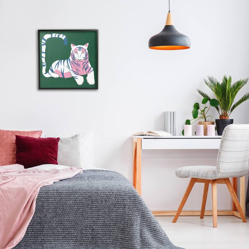 Stupell Modern Tiger with Curved Tail Framed Giclee Art Design By Melissa Wang