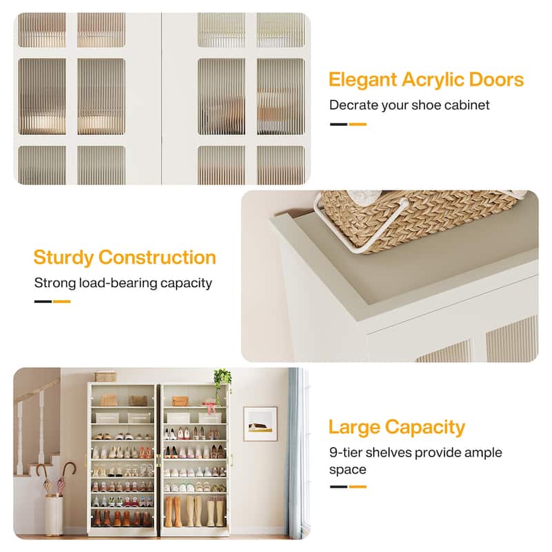 9-Tier Modern Shoe Storage Cabinet with Doors and Adjustable Shelves