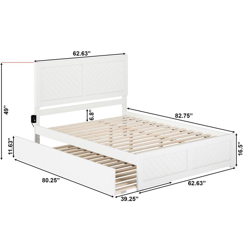 Platform Bed with Trundle Twin XL - Old World Style Bed Frame, White Finish