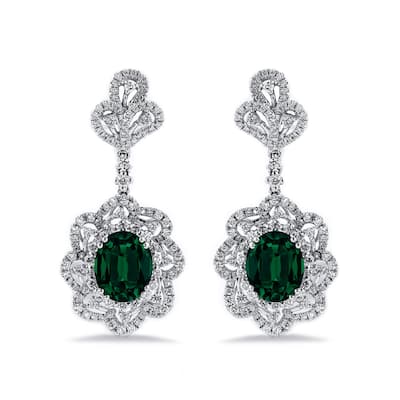 Auriya 4 9/10ct Fancy Oval-cut Emerald Halo Diamond Drop Earrings 2ctw 18k Gold