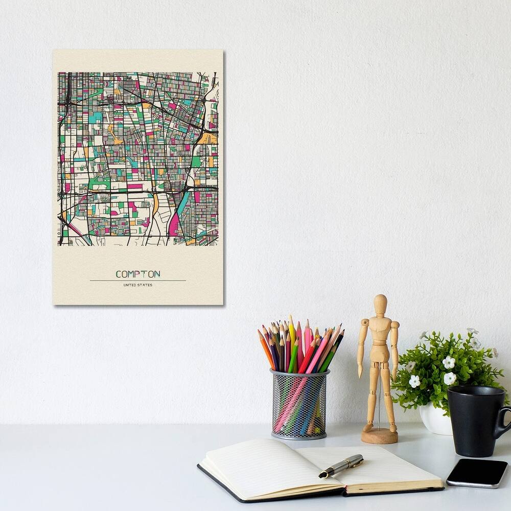 iCanvas "Compton, California Map" by Ayse Deniz Akerman Canvas Print