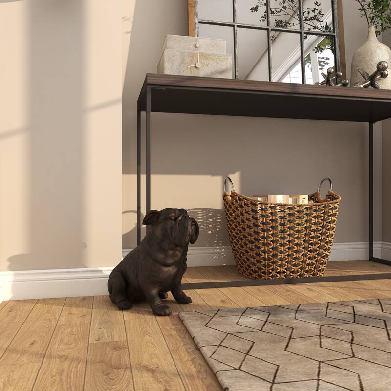 Brown Polystone Distressed Sitting Bulldog Sculpture