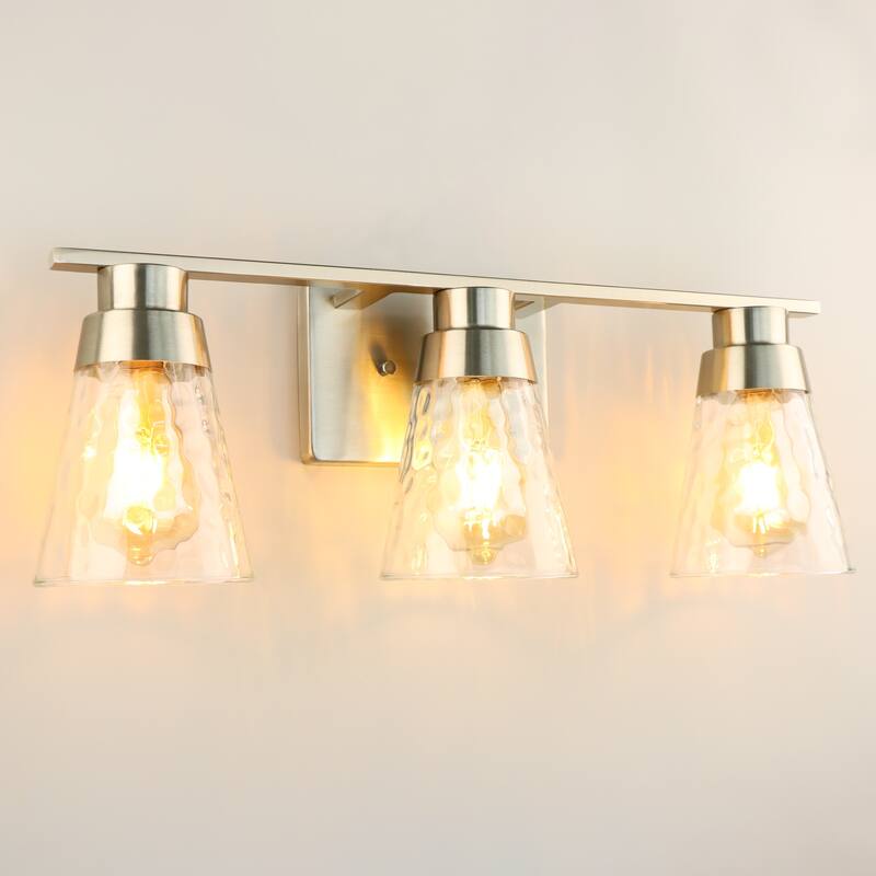 3-Light Silver Vanity Light Fixtures with Water Glass Shade
