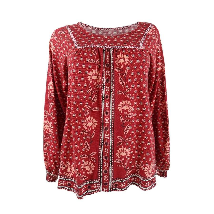 Style & Co. Women's Petite Printed Peasant Top