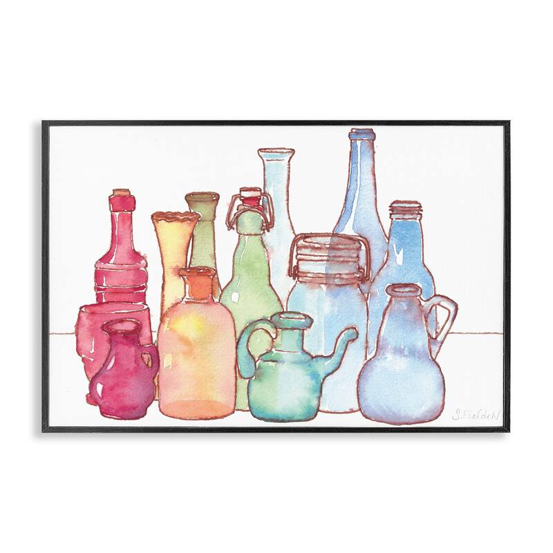 Stupell Colorful Vases Collection Framed Giclee Art Design By Stephanie Fielden - 30 x 20 - Black