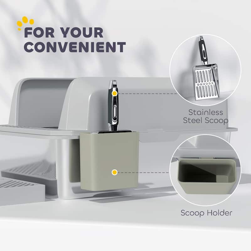 PawHut XL Stainless Steel Litter Box, Metal Litter Box High Sided, Anti-Urine Leakage, Non-Sticky, Light Gray