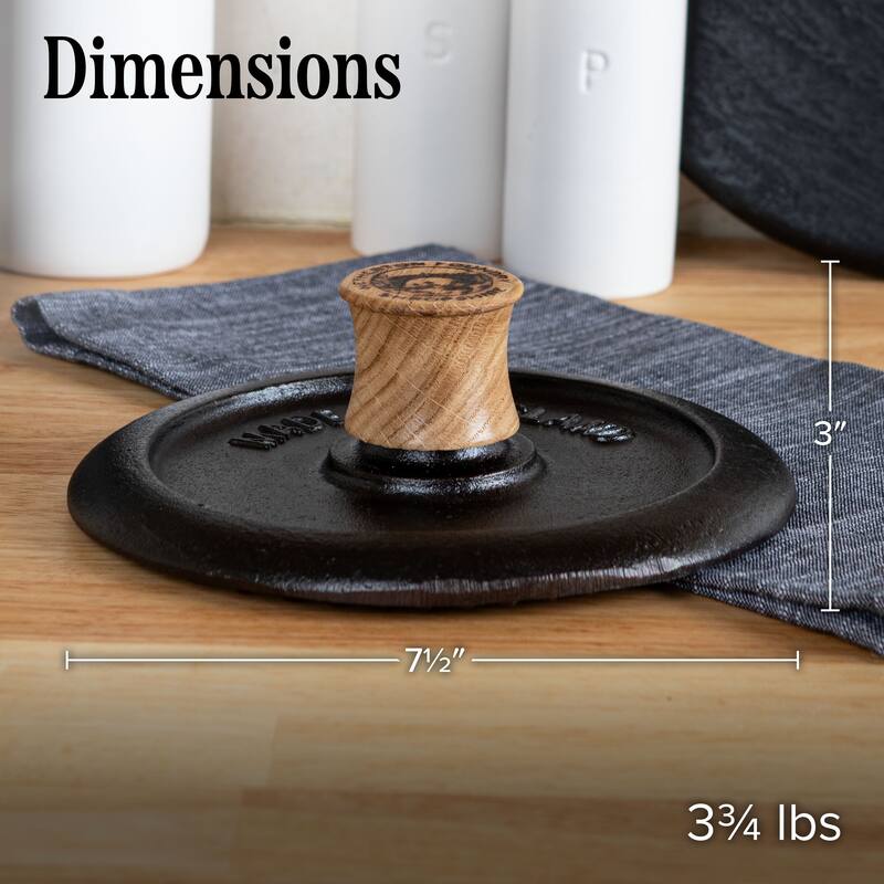 Classic Cuisine 7.25” Heavy-Duty Cast Iron Grill Press and Steak Weight