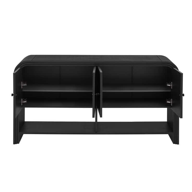 Versatile 60" Console Table with Woven Wood Slats and Solid Wood Veneer for Entryway or Living Room