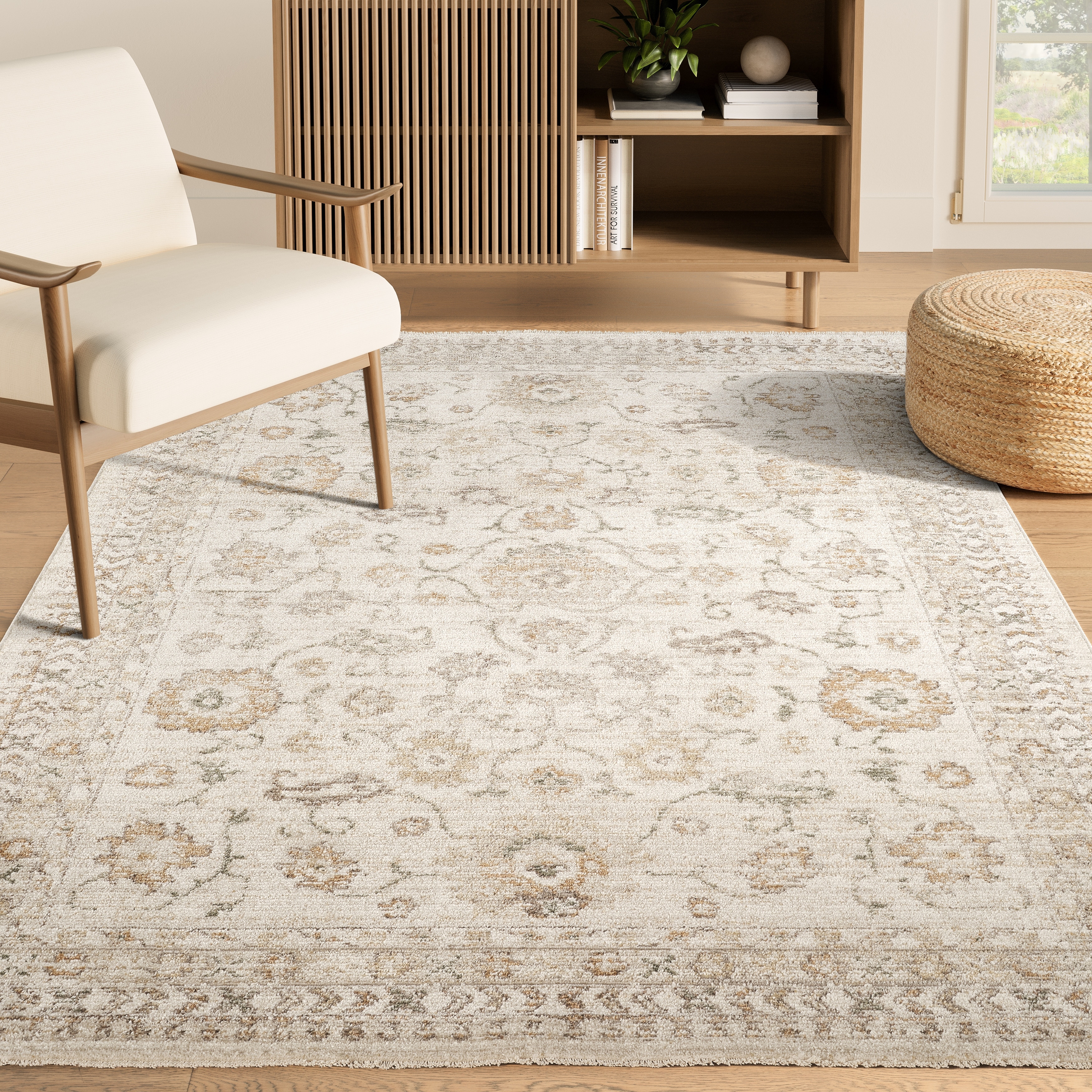 Abani Rugs EVE110A Evelyn Traditional Cream Sage Floral Area Rug