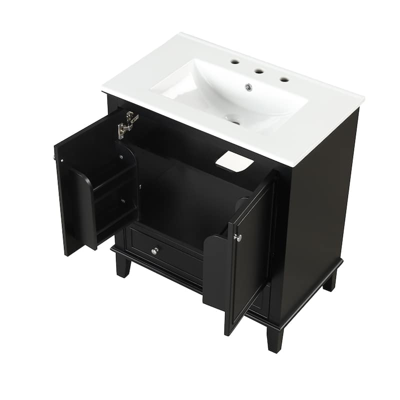 GDFStudio - Emerson 30-Inch Freestanding Bathroom Vanity with Ceramic Sink, Multi-functional Cabinet and Drawer, Painted Finish