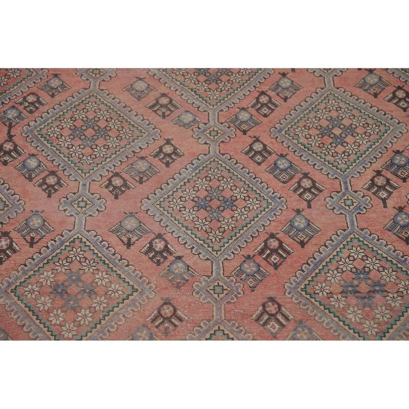 Pink Geometric Joshaghan Vintage Persian Rug Hand-Knotted Wool Carpet - 6'2" x 9'9"