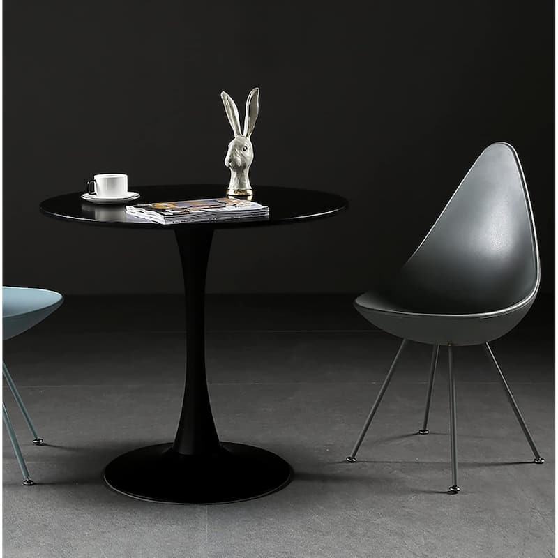 Black Round Table,Modern Dining Table,MDF Top and Steel Base Tulip Round Kitchen Table,Mid Century Coffee Table for Living Room
