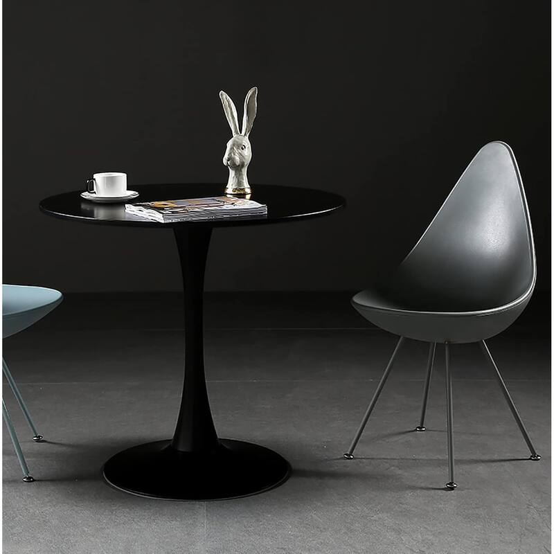 Modern Round Black Dining Table Sturdy MDF Wood Table with Metal Base for Kitchen Living Room and Office - 31.5” x 31.5” x 29.1”