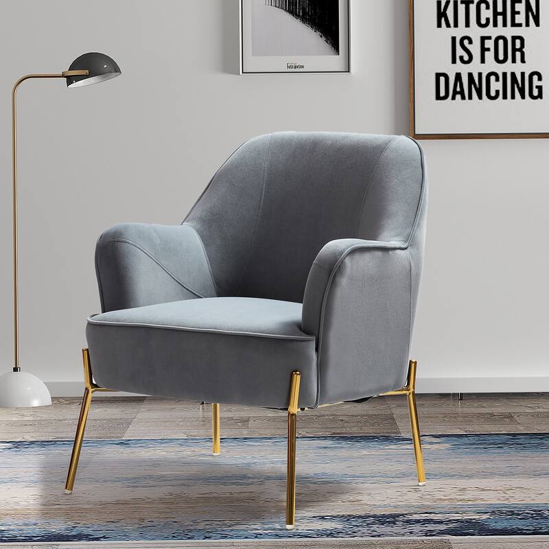 Barbara Modern Velvet Accent Chair for Bedroom with Metal Legs by HULALA HOME - Grey