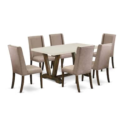 Small Dining Table Set with 6 Chairs - Vintage Kitchen Table Set - Solid Wood Dining Room Furniture - 60