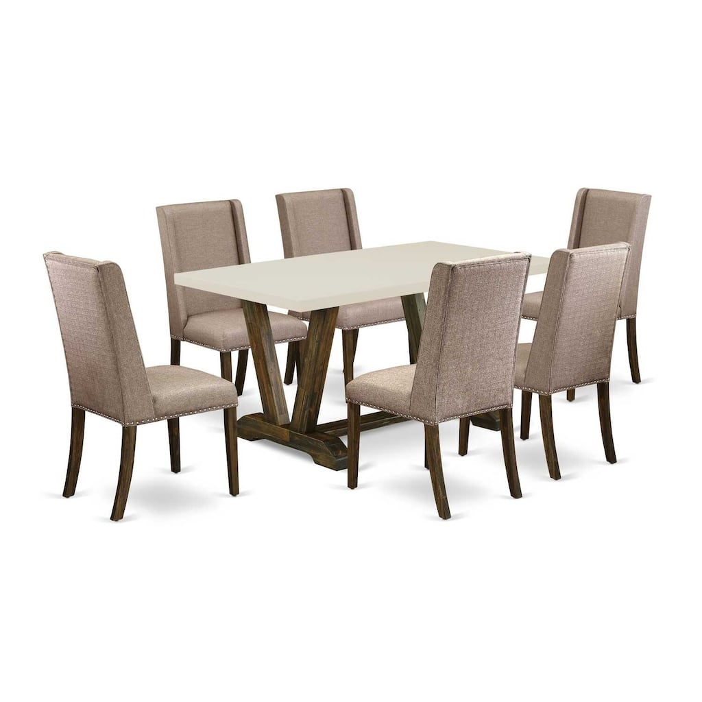 Small Dining Table Set with 6 Chairs - Vintage Kitchen Table Set - Solid Wood Dining Room Furniture - 60