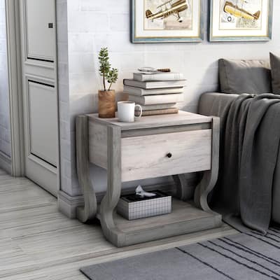 DH BASIC Transitional Coastal White Single-drawer End Table by Denhour
