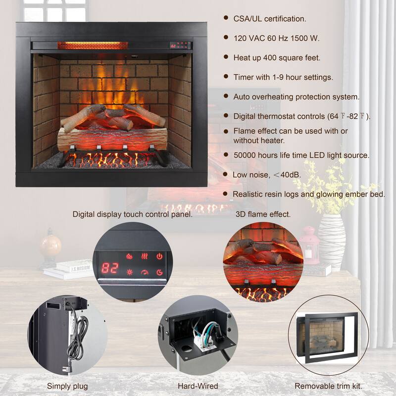 28" Infrared Electric Fireplace with Touch Panel