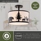 preview thumbnail 5 of 9, Acadia 13-in W Bronze Rustic Semi Flush Mount Ceiling Light White Linen Deer Tree - 13-in W x 11.25-in H x 13-in D