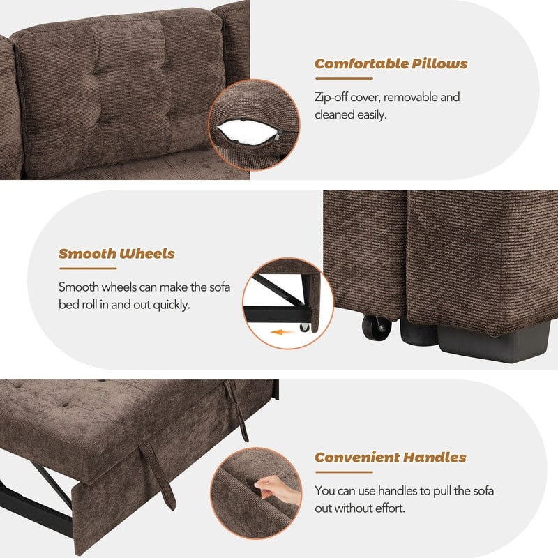 82.6" Modern Upholstered Sleeper Sofa with Pull-out Bed,L-shaped Sectional Sofa with Charging Station