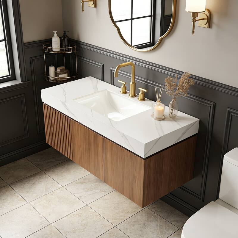 Floating Storage Bathroom Vanity with 3 Pre-drilled Faucet Holes